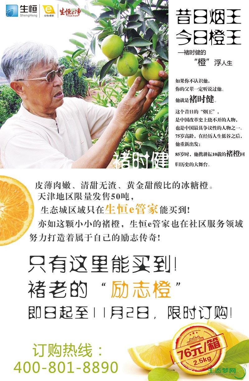 生恒e管家将原汁原味的褚橙带到生态城 今日起接受预订